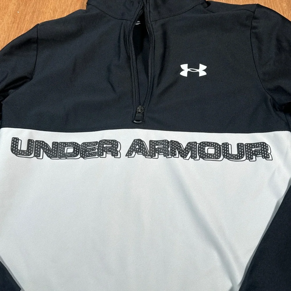 Under Armour Quarter Zip Kids Large Black White HeatGear Pullover